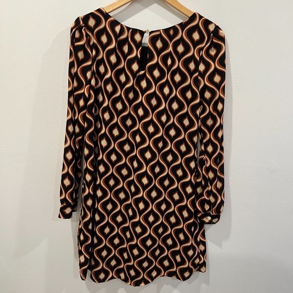 Moda Italia Black Brown Retro Long Sleeve Shift Dress Size S - Picture 3 of 4